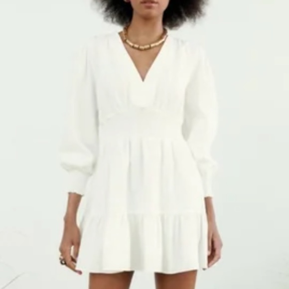 Zara oyster white linen blend long sleeve short dress NWT - Picture 1 of 11